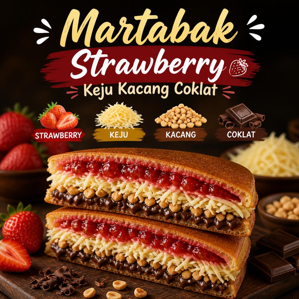Strawberry Keju Kacang Coklat Large Martabak 999 Asli Bandung